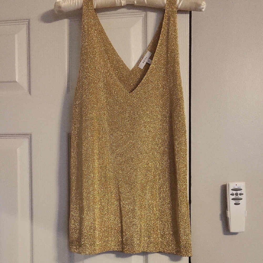 Reiss Metallic Gold V-Neck Shimmer Tank Top